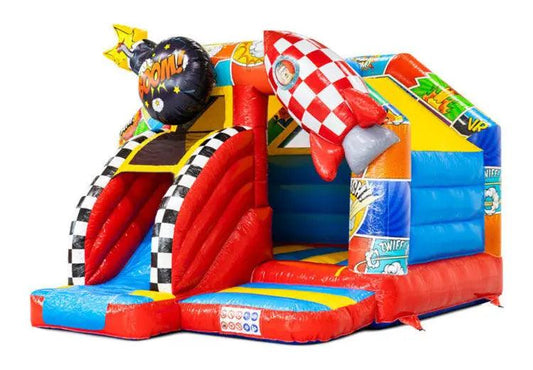 Springkussen Huren | Comic | 4,9 m x 4,0 m x 3,5 m | Geschikt Voor 6 Personen